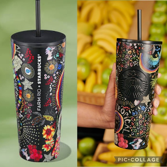 Starbucks x Farm Rio Black Rainbow Embroidery Beadwork Tumbler with Straw 24oz - Picture 1 of 7